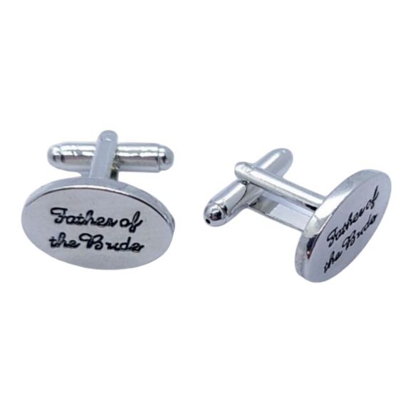 FATHER OF THE BRIDE Wedding Cufflinks Silver Engraved Formal Tuxedo Cuff Links - Picture 5 of 5